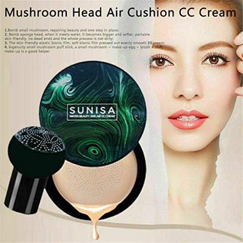 Small Mushroom Head Air Cushion CC Cream, Lasting Concealer Moisturizing Foundation Nude Makeup Whitening Brightening Pigment BB Liquid Foundation Makeup Base Primer (Natural Color)