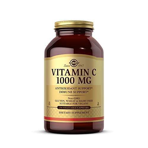 Solgar Vitamina C 1.000 mg, Luminosidad y Tonificación de Piel, Reduce el Cansancio, Apto para Veganos, 250 Cápsulas Vegetales
