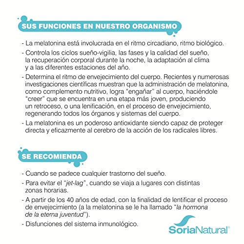Soria Natural - Melatonina - Complemento alimenticio - Regulacion del sueño, insomnio - 90 comprimidos - Jet-lag - Antiedad
