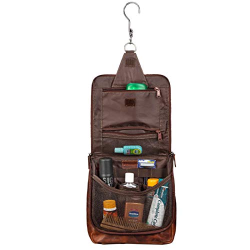 STILORD 'Lewi' Neceser Piel con Gancho Colgantes Hombres Mujeres marrón XL Grande Bolsa de Lavado de Piel Cuero auténtico Vintage Design, Color:Milano - marrón