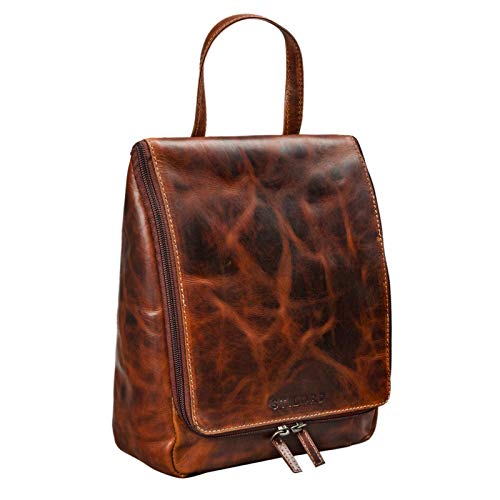 STILORD 'Lewi' Neceser Piel con Gancho Colgantes Hombres Mujeres marrón XL Grande Bolsa de Lavado de Piel Cuero auténtico Vintage Design, Color:Milano - marrón