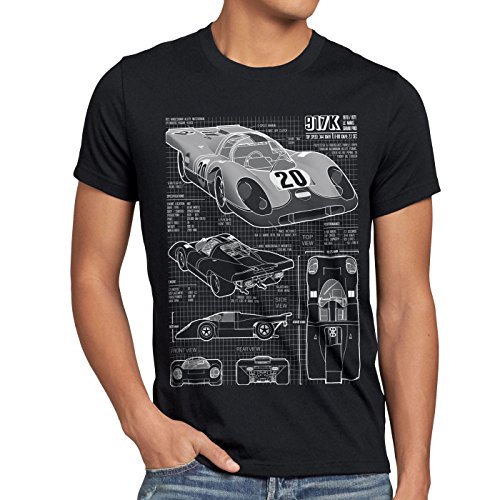 style3 917K Cianotipo Camiseta para Hombre T-Shirt Le Mans Fotocalco Azul, Talla:L, Color:Negro