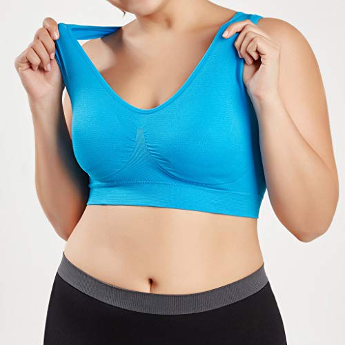 Sujetador Deportivo para Mujer SHOBDW 2019 Nuevo Cómodo Color Sólido Cuello en V Tank Tops Blusa Camisole Camisetas Mujer Tirantes Deporte Bra Tallas Grandes S-6XL(Azul,M)