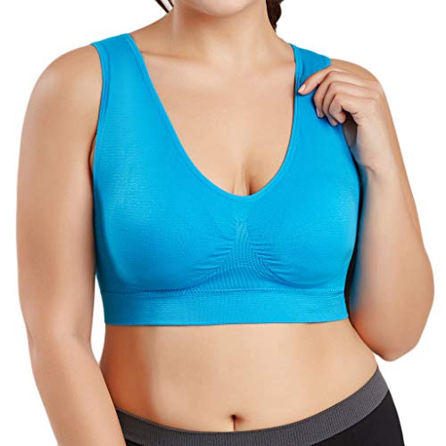Sujetador Deportivo para Mujer SHOBDW 2019 Nuevo Cómodo Color Sólido Cuello en V Tank Tops Blusa Camisole Camisetas Mujer Tirantes Deporte Bra Tallas Grandes S-6XL(Azul,M)