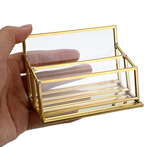 Sumnacon 1 ranura de vidrio para tarjetas de visita, soporte para tarjetas de visita, organizador de escritorio, suministros de oficina, color dorado 2 slot
