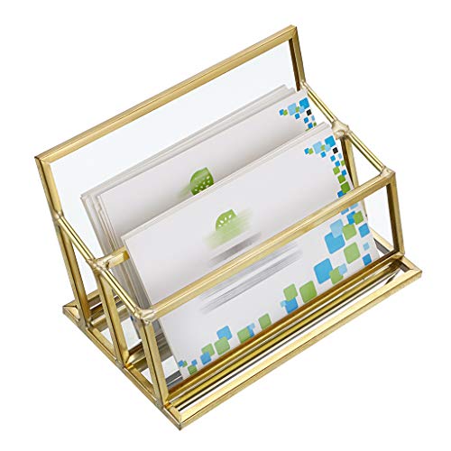 Sumnacon 1 ranura de vidrio para tarjetas de visita, soporte para tarjetas de visita, organizador de escritorio, suministros de oficina, color dorado 2 slot