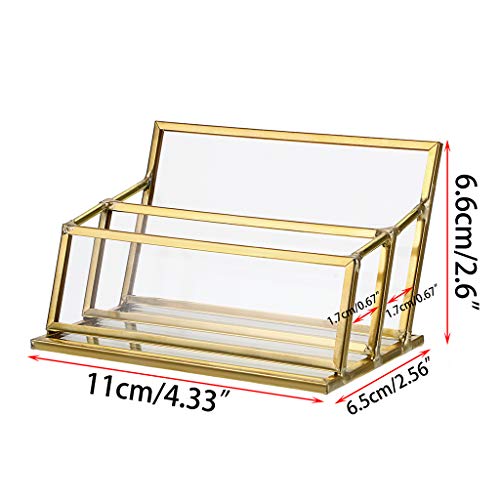 Sumnacon 1 ranura de vidrio para tarjetas de visita, soporte para tarjetas de visita, organizador de escritorio, suministros de oficina, color dorado 2 slot