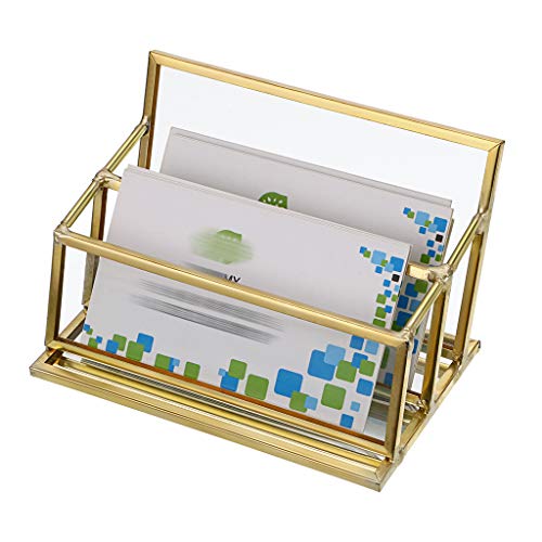 Sumnacon 1 ranura de vidrio para tarjetas de visita, soporte para tarjetas de visita, organizador de escritorio, suministros de oficina, color dorado 2 slot