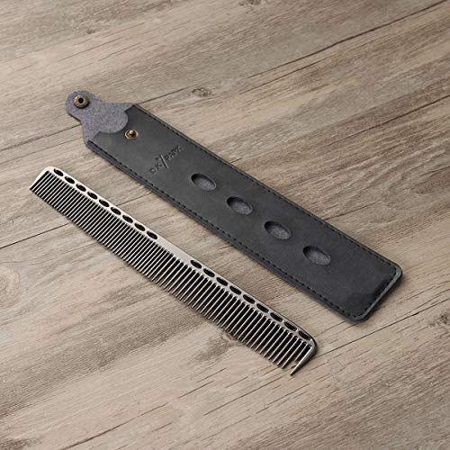 SUPVOX Peine de Acero Inoxidable Peine de Cabello Peluquería Peine de Acero Corte de Cabello Peine metálico con Bolsa de Almacenamiento de Cuero (Negro, Tamaño L)