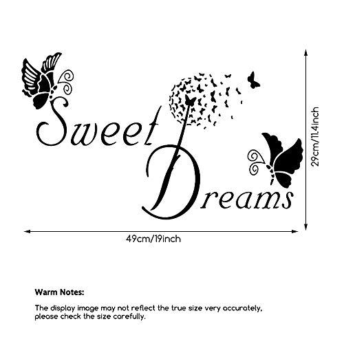 ‘Sweet Dream’ Mariposa Pegatinas de Pared Etiqueta de la Pared, AUHOTA DIY Decorativo Adhesivo Arte Murales para Niños Dormitorio Sala Vestidor Regalo (19×11,4pulgadas, Negro)