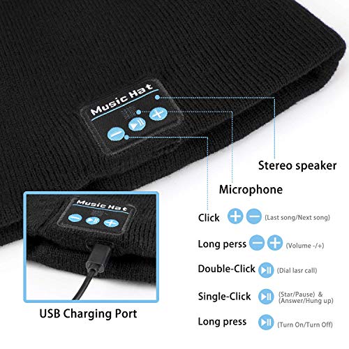 TAGVO Gorro Bluetooth V5.0 con Conjunto de Guantes con Pantalla táctil, Gorro de música inalámbrico de Punto cálido de Invierno con micrófono inalámbrico para Correr esquí Senderismo,Regalo Navidad