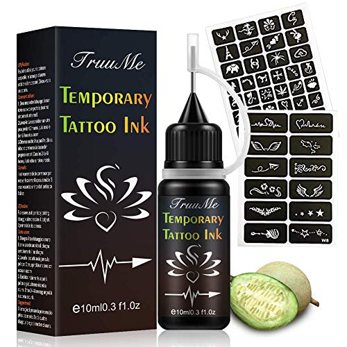 Tattoo Ink, Tintas para Tatuar, Tinta para Tatuajes, Etiquetas Engomadas del Tatuaje, Tinta/Gel a Base de Fruta de Jagua, Tinta de Tatuaje Semipermanente,Negro/Azul Oscuro, Natural y de Larga Duración