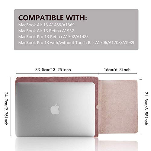 TECOOL 13 Pulgadas Funda Portátil, Funda de Cuero Protectora Bolsa Ordenador Laptop Sleeve para MacBook Air 13/MacBook Pro 13.3 Retina, 13.5 Surface Laptop, MateBook D 14, DELL XPS 13 - Rosa Vieja