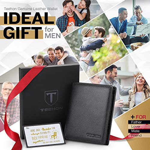TEEHON Cartera Hombre, Billetera Hombre, Cartera RFID, Cartera Vertical para Hombre con 13 Ranuras para Tarjetas (Incluye ID), 2 Ranuras para Billetes, 1Bolsillo para Monedas con Botón - Negro