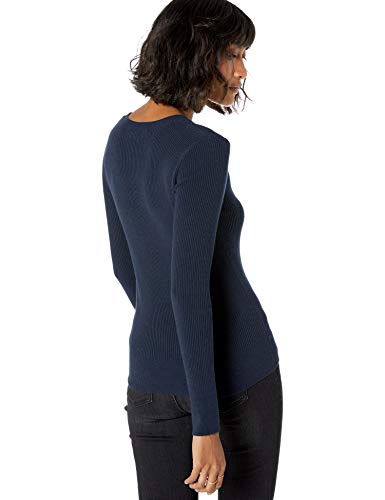 The Drop Amber Jersey de Cuello Redondo Acanalado Y Ajustado Mujer, Azul, M