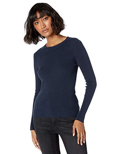 The Drop Amber Jersey de Cuello Redondo Acanalado Y Ajustado Mujer, Azul, M