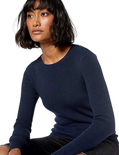 The Drop Amber Jersey de Cuello Redondo Acanalado Y Ajustado Mujer, Azul, M