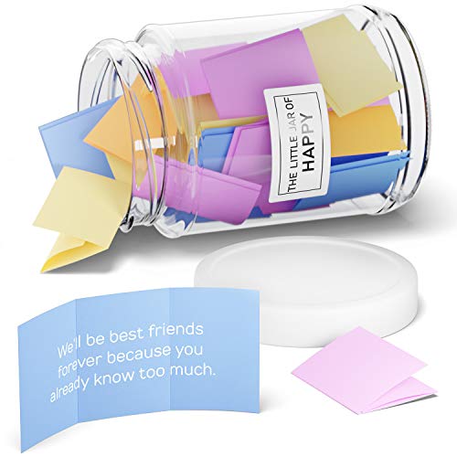 The Little Calm and Happy Company Happy Friendship - Tarro (30 notas) divertido, inspirador, mensajes motivacionales | Notas de papel bonitas y coloridas | Incluye caja de regalo