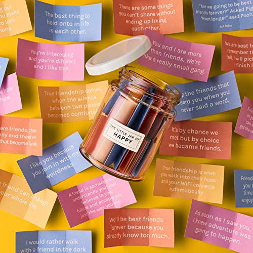 The Little Calm and Happy Company Happy Friendship - Tarro (30 notas) divertido, inspirador, mensajes motivacionales | Notas de papel bonitas y coloridas | Incluye caja de regalo