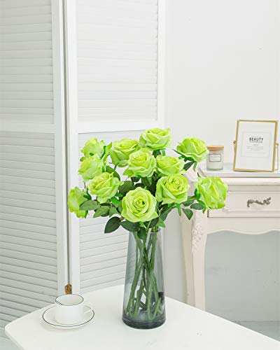 Tifuly 12 PCS Rosas Artificiales, Realista Largo Tallo Falso Rosa Seda Nupcial Ramo de Novia Flor para Home Garden Party Hotel Decoración (Verde)