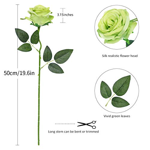 Tifuly 12 PCS Rosas Artificiales, Realista Largo Tallo Falso Rosa Seda Nupcial Ramo de Novia Flor para Home Garden Party Hotel Decoración (Verde)