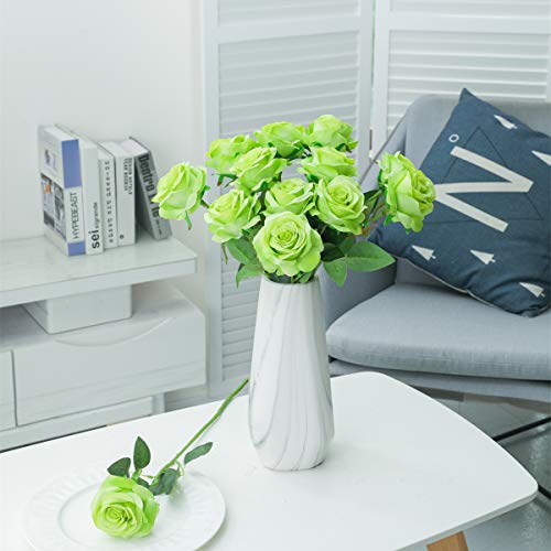 Tifuly 12 PCS Rosas Artificiales, Realista Largo Tallo Falso Rosa Seda Nupcial Ramo de Novia Flor para Home Garden Party Hotel Decoración (Verde)
