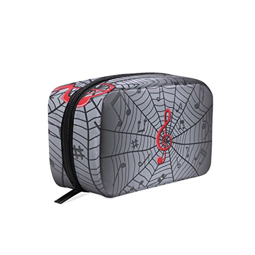 TIZORAX Music Notes In The Spider Web Bolsa de cosméticos Bolsa de maquillaje Organizador Bolsa de viaje