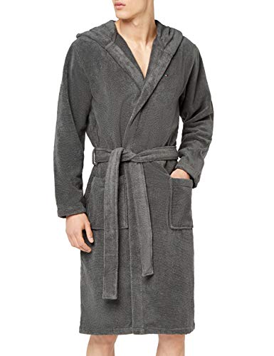 Tommy Hilfiger Icon Hooded Bathrobe Bata, Gris (imán), S para Hombre