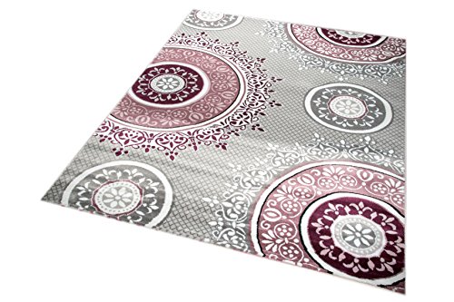 Traum Alfombra de diseño contemporáneo alfombra alfombra clásico patrón adornos circulares en crema gris lavanda rosa Größe 80x150 cm