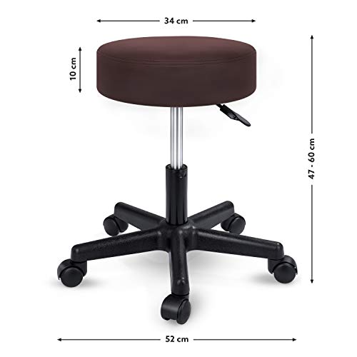 TRESKO Taburete con ruedas taburete giratorio cosmético de trabajo consulta, regulable en altura, giratorio en 360°, con asiento acolchado de 10 cm y 8 variantes de colores (Marrón)