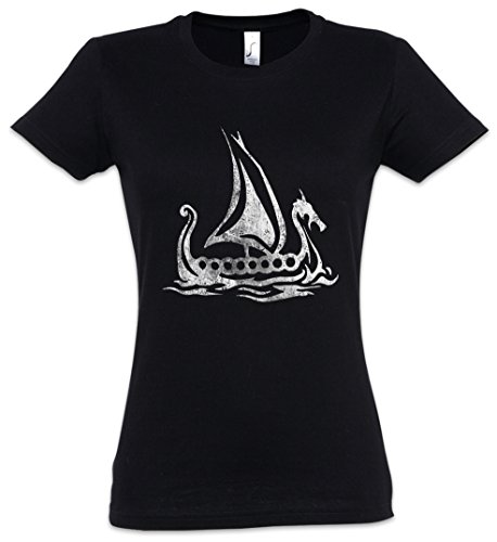 Urban Backwoods Viking Ship IV Mujer Girlie Women T-Shirt - Hugin and Munin Odhins Ravens Boat Dragon Ship Vikingo Drakkar Barco Largo Tamaños XS - 2XL