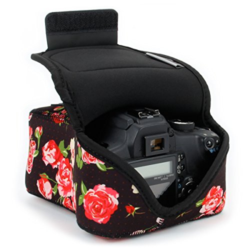 USA Gear Funda para Cámara DSLR con Protección de Neopreno, Presilla para Cinturón y Almacenamiento de Accesorios - Compatible con Nikon D3400, Canon EOS Rebel SL2, Pentax K-70 y más - Floral