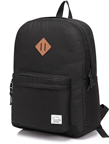 VASCHY Mochilas Escolares,Mochila Hombre Mujer Livianas Casual Resistente Al Agua Mochila Vintage 20 Litros para Universidad Negro