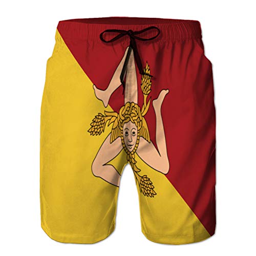 vbndfghjd Pantalones Cortos de Playa Pantalones Bañador con Bolsillos Bandera de Hombre de Sicilia XL