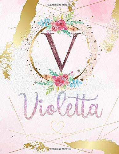 Violetta: Personalized Sketchbook with Letter V Monogram & Initial/ First Names for Girls and Kids. Magical Art & Drawing Sketch Book/ Workbook Gifts ... Gold Watercolor Cover. (Violetta Sketchbook)