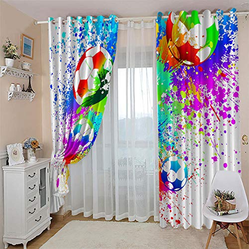 WAFJJ Cortinas Opacas Color y fútbol para Habitación con Ojales, Top Calitad Visillos para Salón Dormitorio Tamaño:2x140x175cm(An x Al)
