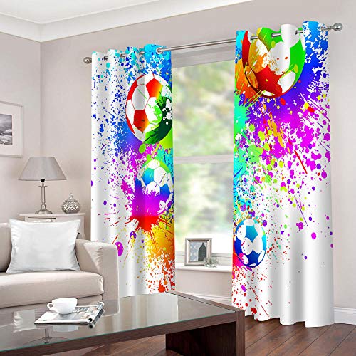 WAFJJ Cortinas Opacas Color y fútbol para Habitación con Ojales, Top Calitad Visillos para Salón Dormitorio Tamaño:2x140x175cm(An x Al)