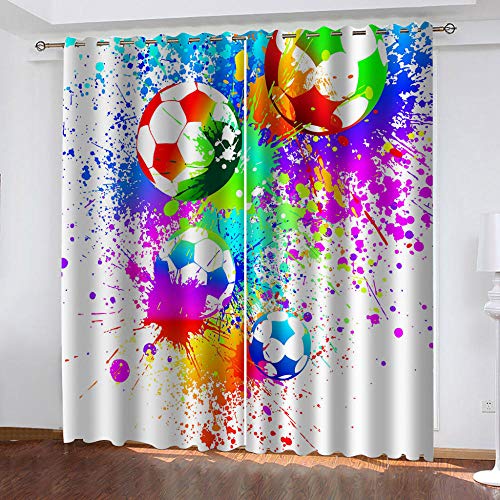 WAFJJ Cortinas Opacas Color y fútbol para Habitación con Ojales, Top Calitad Visillos para Salón Dormitorio Tamaño:2x140x175cm(An x Al)