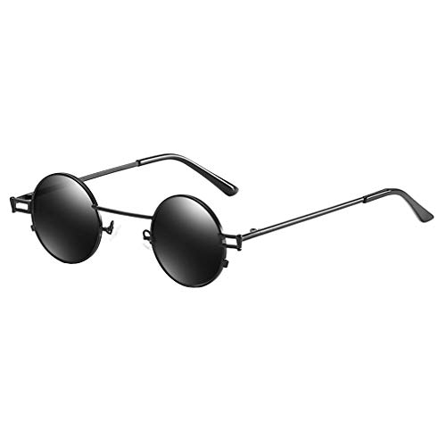 WEIMEITE Hombres de Las Mujeres Gafas de Sol Redondas Pequeñas Gafas de Sol con Montura de Metal Vintage Hombre Mujer Gafas UV400