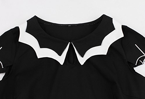 Wellwits - Vestido vintage para mujer, diseño de murciélago y araña, bordado de tela de Halloween - Negro - 40-42