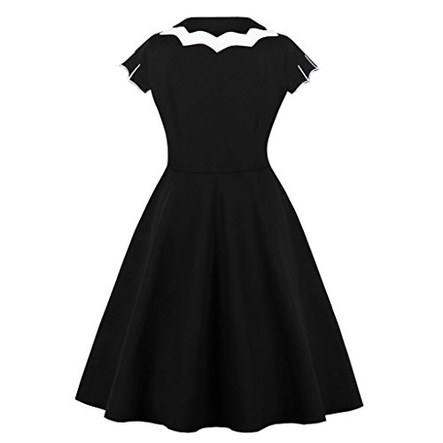 Wellwits - Vestido vintage para mujer, diseño de murciélago y araña, bordado de tela de Halloween - Negro - 40-42