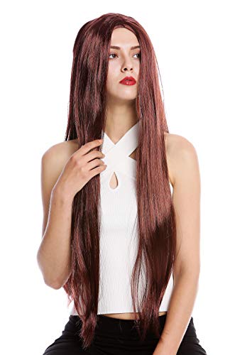 WIG ME UP- TH46-P30 Peluca Mujer Hombre Carnaval Halloween Muy Largo Liso Raya Medio Hippie Caoba marrón Rojizo