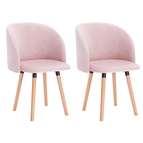 WOLTU 2X Sillas de Comedor Nordicas Estilo Vintage Dining Chairs Juego de 2 Sillas de Cocina Tulip Sillas Tapizadas en Terciopelo Silla de Conferencia Silla de Escritorio Rosa BH121rs-2