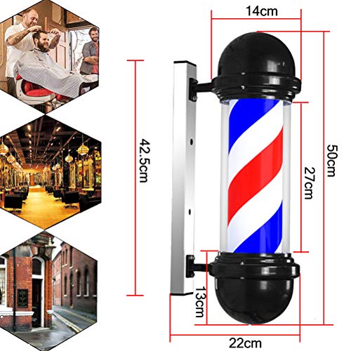 Yeah-hhi 50cm / 19in Poste de barbero Led Light with Red White Blue Stripes Illuminating Rotating Hair Salon Muestra de la peluquería para la Tienda