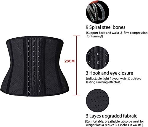 YIANNA Mujer Fajas Reductoras Adelgazantes Torso Corto Waist Trainer Corset Reductor Cinturilla Moldeadora Latex Respirable Negro, 110266 Size S