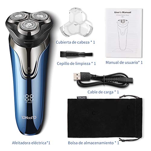 YOHOOLYO Afeitadora Eléctrica Hombre Máquina de Afeitar IPX7 Impermeable Uso en Húmedo y Seco Bloqueo Inteligente con Bolsa de Transporte