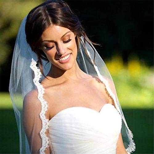 YOWAX 1T Velos de Novia Velo Nupcial Mujer Boda Accesorios con Gratis Peine Dedo Longitud Apliques Lace Borde Velo para Novia-Ivory