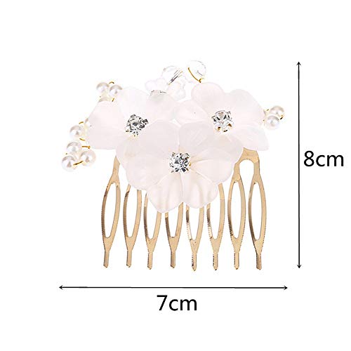 YWRD Boda Pelo Lado Peina Adornos para Pelo Peine de Pelo de Flor de Metal Diadema de Perlas Peine del Pelo de la Flor Peines para Mujer Peluquería peines White