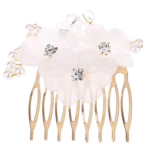 YWRD Boda Pelo Lado Peina Adornos para Pelo Peine de Pelo de Flor de Metal Diadema de Perlas Peine del Pelo de la Flor Peines para Mujer Peluquería peines White