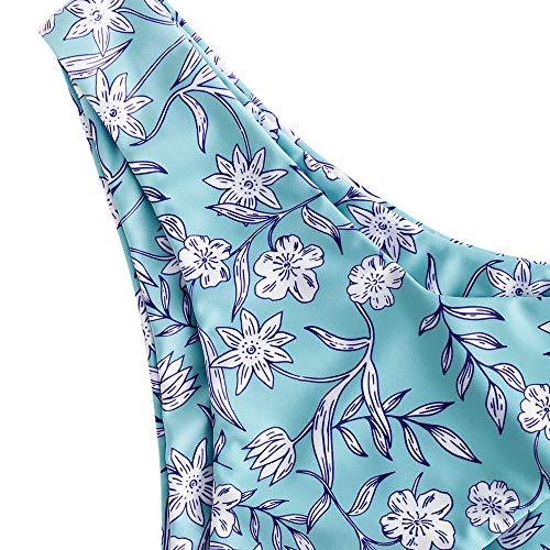ZAFUL Bikini Set de dos piezas Floral corte alto Bikini con arco & V Bañador para mujer azul claro S